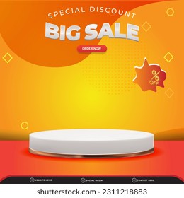 special discount big sale square background for social media post with copy space 3d podium for product sale with abstract gradient orange and yellow design