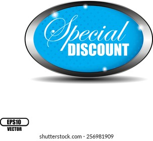 Special discount blue shiny label ellipse on white background, vector illustration 