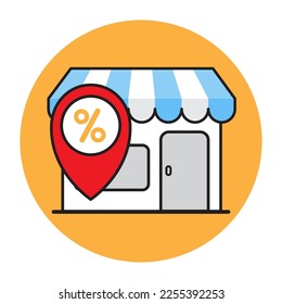 special discount concept. flash sale concept. shop with a percent and location icon. vector illustration.