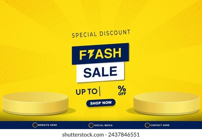 special discount flash sale discount template banner with blank space 3d podium for product sale with abstract gradient yellow background design6