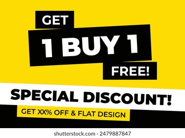 Special discount get 1 buy 1 free, Flat design