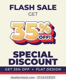Descuento especial obtenga un 35% de descuento, diseño plano y perspectiva