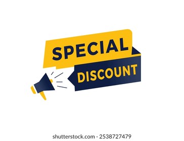 Etiqueta ou etiqueta de desconto especial, vetor banner elemento. design moderno com megafone.