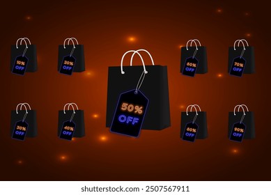 Offre spéciale avec des pourcentages de valeur différents. 10,20,30,40, 50,60,80,90. style néon. pourcentage de réduction de prix pour illustration vectorielle d'ensemble d'achats bon marché.