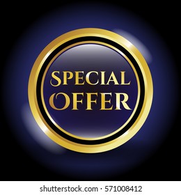 Special Discount Price Reduced Text with Shiny Golden Emblem
