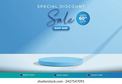 special discount sale template banner with copy space 3d podium for product sale with abstract gradient blue and white background design 14