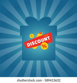 Special discount sticker on box isolated vector illustration. Limited offer tag, price discount promo, super sale ad, advertisement retail label, special shopping symbol. Modern style sale sign.