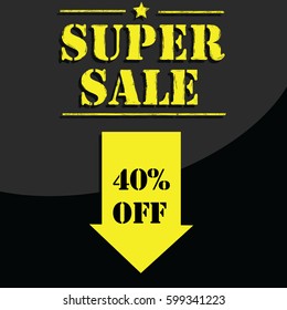 Special Discount template for sale banner, poster, shop, internet store. Super Sale forty percent off. Vector