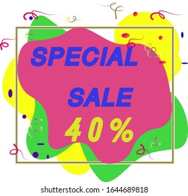 Special discount. Vector graphics. Hot deal. Geometric design. Abstract amoebas. Minimal design. Different colors of the modern template.
