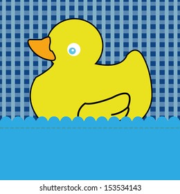 special duck toy on abstract bathroom background