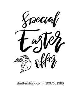 Special Easter Offer card with calligraphy text. Vector Template for Flyers, banners, advertise, marketing, promotion. Hand lettering design for Happy Easter Holiday Poster