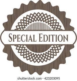 Special Edition badge with wood background