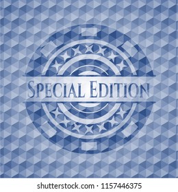 Special Edition blue emblem or badge with geometric pattern background.
