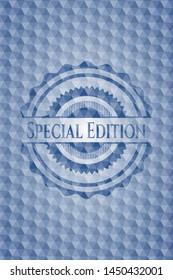 Special Edition blue emblem with geometric pattern background. Vector Illustration. Detailed.