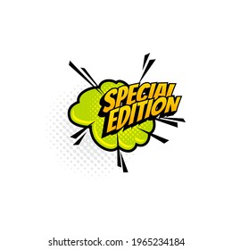 Special Edition Boom Bang Burst Isolated Comic Cloud Flat Cartoon Icon. Vector Book Cover Label, Special Edition Of Magazine, Newspaper Or Novel, Brochure Or Comic Book. Dotted Halftone Sticker