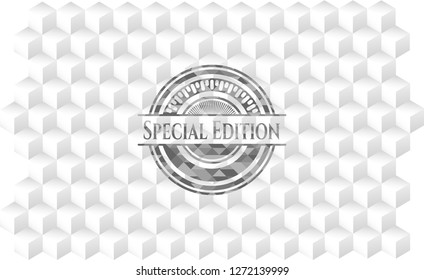 Special Edition grey badge with geometric cube white background