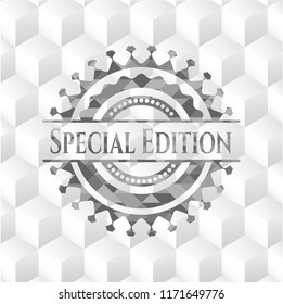 Special Edition grey emblem. Retro with geometric cube white background