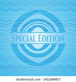 Special Edition light blue water badge. Vector Illustration. Detailed.