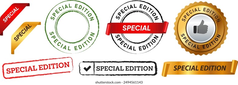 special edition limited product stamp collection icon template red gold circle ribbon rectangle shape