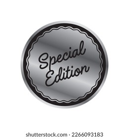 Special edition rounded silver steel coloured label badge seal vector image