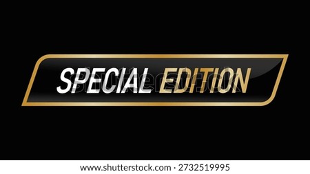 Special edition text with an elegant and luxurious minimalist frame design. Black and gold vector labels for icons, logos, emblems, seals, tags, signs, symbols, badges, stamps, stickers, emblems, and more.