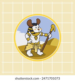 SPECIAL EDITION_cute white dog cartoon as the ancient Egyptian god Anubis is ruling with his staff