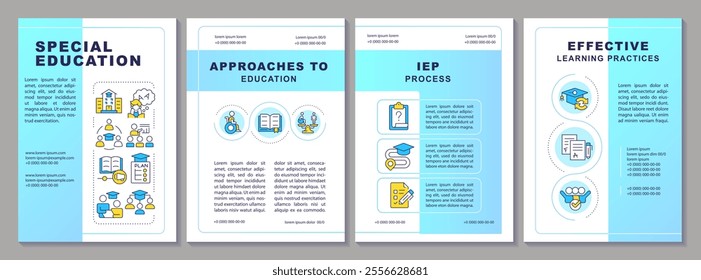 Special education blue brochure template. Education programs. Leaflet design with linear icons. Editable 4 vector layouts for presentation, annual reports