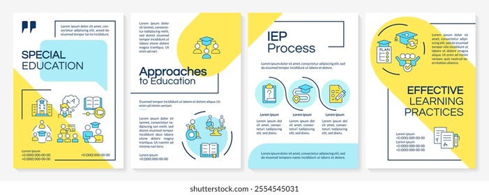 Special education blue and yellow brochure template. Learning methods. Leaflet design with linear icons. Editable 4 vector layouts presentation, annual reports