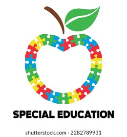 Educación especial. Vector de concepto de manzana puzzle colorido aislado en fondo blanco.