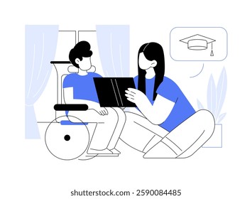 Special education isolated cartoon vector illustrations. Young student girl teaching disabled child, educational process, kids with special needs, kids with autism vector cartoon.