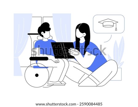 Special education isolated cartoon vector illustrations. Young student girl teaching disabled child, educational process, kids with special needs, kids with autism vector cartoon.