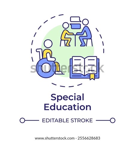 Special education multi color concept icon. Including needs of students with disabilities. Support in learning. Round shape line illustration. Abstract idea. Graphic design. Easy to use in article