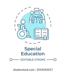 Special education soft blue concept icon. Including needs of students with disabilities. Support in learning. Round shape line illustration. Abstract idea. Graphic design. Easy to use in article