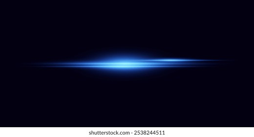 Special effect of blue light line, horizontal flare. Vector illustration