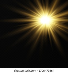 Special effect light flare with golden rays of light and magic sparkles. Glow transparent vector light effect set, explosion, sparkle, spark, solar flare