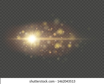 Special effect - shining star sun particles and sparks. Glitter and sequins bokeh lights isolated on transparent background. EPS 10