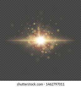 Special effect - shining star sun particles and sparks. Glitter and sequins bokeh lights isolated on transparent background. EPS 10
