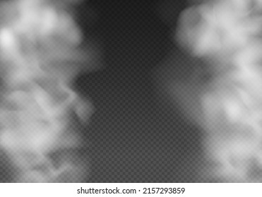 Special effect of steam, smoke, fog, clouds. Abstract gas on transparent background, vapor machine steam or explosion dust, dry ice effect, condensation, fume. Vector illustration.