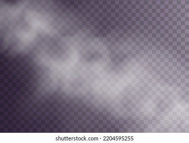 Special Effect Of Steam, Smoke, Fog, Clouds. Abstract Gas On Transparent Background, Vapor Machine Steam Or Explosion Dust, Dry Ice Effect, Condensation, Fume. Vector Illustration.