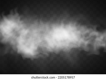 Special effect of steam, smoke, fog, clouds. Abstract gas on transparent background, vapor machine steam or explosion dust, dry ice effect, condensation, fume. Vector illustration.