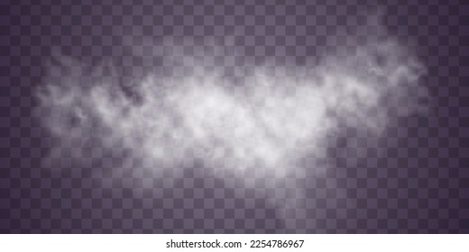 Special effect of steam, smoke, fog, clouds. Abstract gas on transparent background, vapor machine steam or explosion dust, dry ice effect, condensation, fume. Vector illustration.