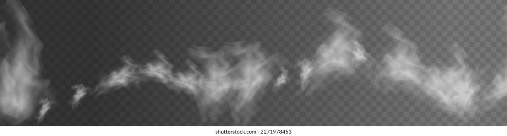 Special effect of steam, smoke, fog, clouds. Abstract gas on transparent background, vapor machine steam or explosion dust, dry ice effect, condensation, fume. Vector illustration.	