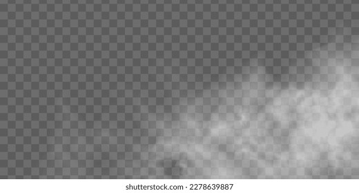Special effect of steam, smoke, fog, clouds. Abstract gas on transparent background, vapor machine steam or explosion dust, dry ice effect, condensation, fume. Vector illustration.	