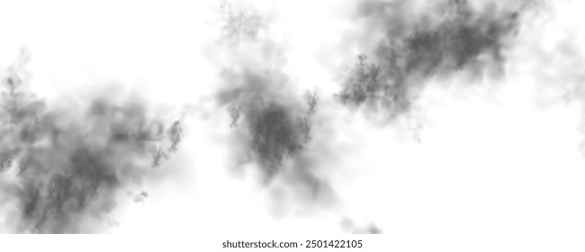 Efecto especial de vapor, humo, niebla, nubes. Gas Abstractas sobre fondo transparente, vapor de la máquina de vapor o polvo de explosión, efecto de hielo seco, condensación, humo. Vector PNG ilustración.	