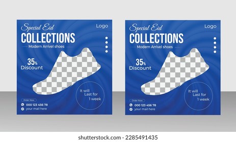  Special Eid collection social media post design for shoes . Square size web banner leaflet .