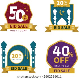 Special Eid Sale Labels. Set of Eid Sale Labels. Big sale Eid offer