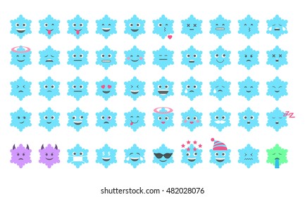 Special emoji set in the form of snowflakes  for Christmas and New Year Chat. Vector illustration, 