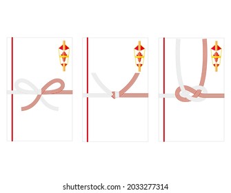 Special envelope for monetary gifts . Vector illustration of Noshi and Mizuhiki. Japanese style material.