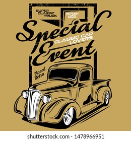 special event classic car lovers, illustration of a classic mini truck car