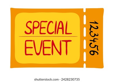 Special event. Coupon, check, reservation, guarantee, transport, travel card, plane, bus, public, buy in advance, book, ticket, free pass, colorful, personal number. Vector illustration